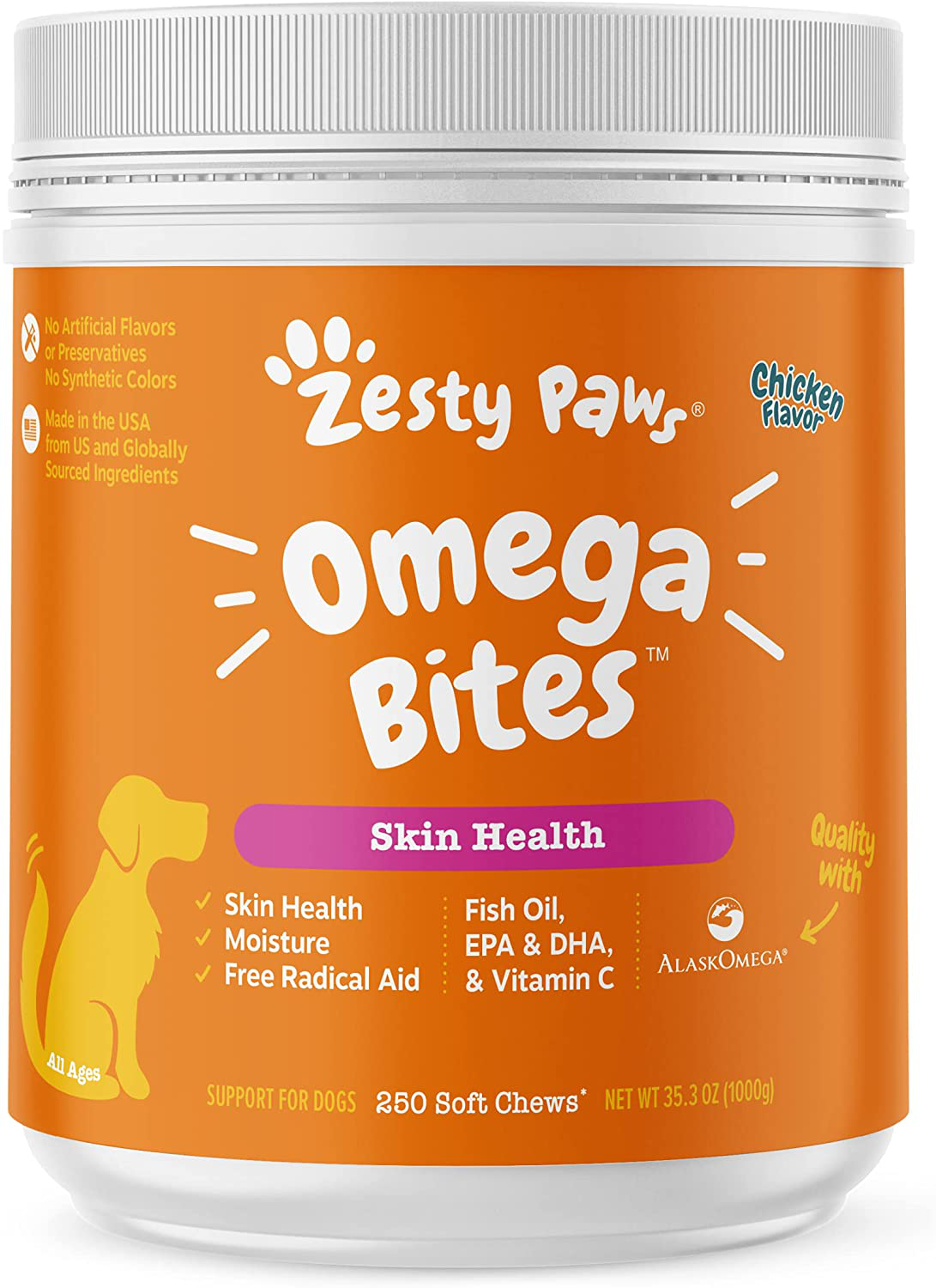 Omega 3 Alaskan Fish Oil Chew Treats for Dogs, with AlaskOmega for EPA & DHA Fatty Acids - Itch Free Skin - Hip & Joint Support + Heart & Brain Health