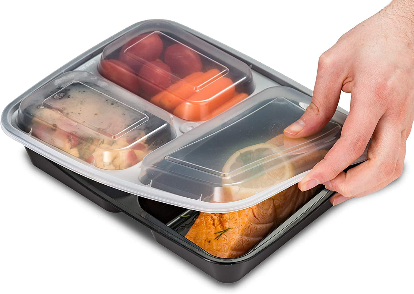 EZ Prepa [20 Pack] 32oz 3 Compartment Meal Prep Containers with Lids - Bento Box