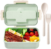 Bento Box Kids Lunch Containers for Kids 3 Compartment Lunch Box Food Containers Leak Proof Microwave Safe(Flatware Included,Nordic Green)