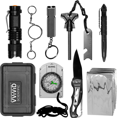 10 in 1 Emergency Tactical Gear Survival Kit Knife Blanket Compass Fire Starter Flashlight Saw Outdoor Camping Hiking Hunting Adventure Sport Supplies
