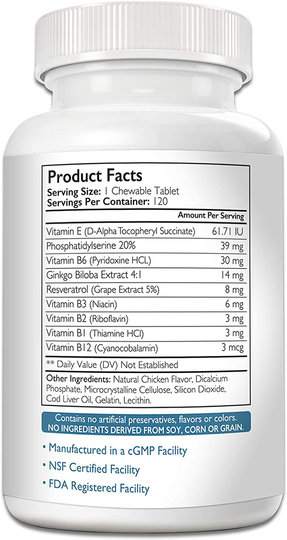 Nutrition Strength Cognitive Support for Dogs, Promotes Dog Brain Health, Mental Support for Old Dogs, Supplement for Dogs with Cognitive Difficulties, 120 Chewable Tablets