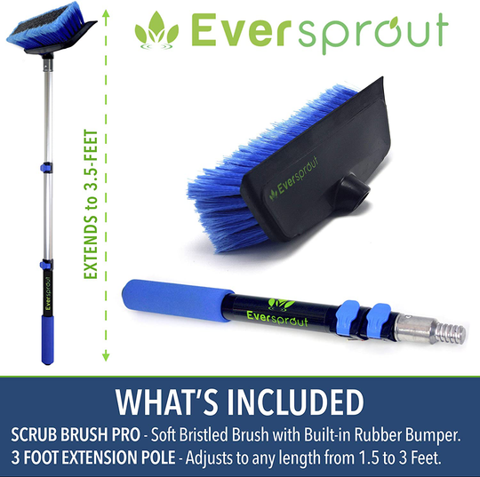 EVERSPROUT 1.5-to-3.5 Foot Scrub Brush | Built-in Rubber Bumper | Lightweight Extension Pole Handle | Soft Bristles wash Car, RV, Boat, Solar Panel, Deck | No Scratch Brush