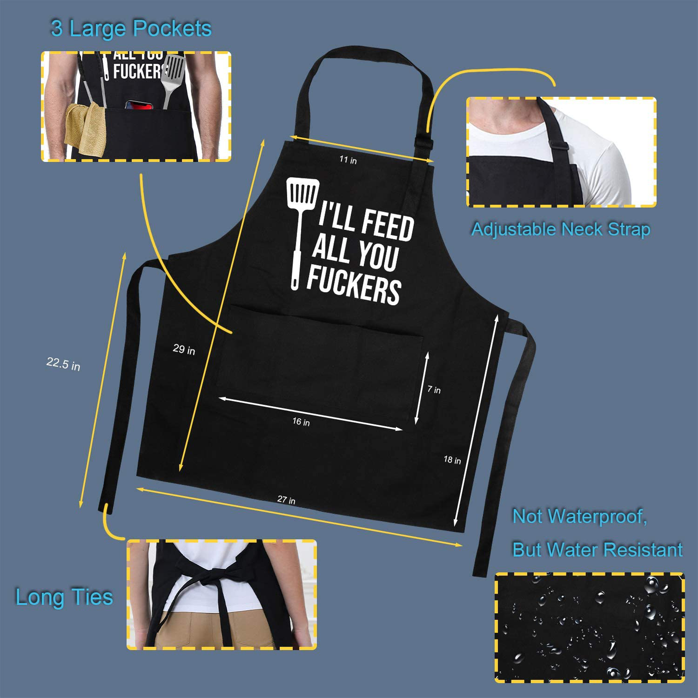 I'll Feed All You - Funny Aprons for Men, Women with 3 Pockets - Dad Gifts, Gifts for Men - Christmas, Thanksgiving, Birthday Gifts for Husband, Dad, Wife, Mom - Miracu Cooking Grilling BBQ Chef Apron