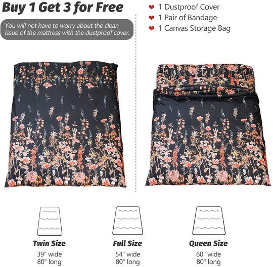 Floral Japanese Futon Floor Mattress, Bed Mattress Topper with Roll Up Design 