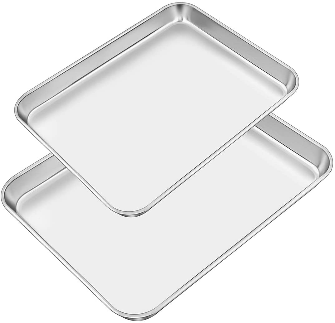 Baking Sheet Set for Baking and Roasting,KnmyLife Stainless Steel Small Baking Pan Cookie Sheet Set of 2,Rectangle Size 10.4 x 8 x 1 & 12.5 x 9.8 x 1 inch,Mirror Finish & Heavy Duty