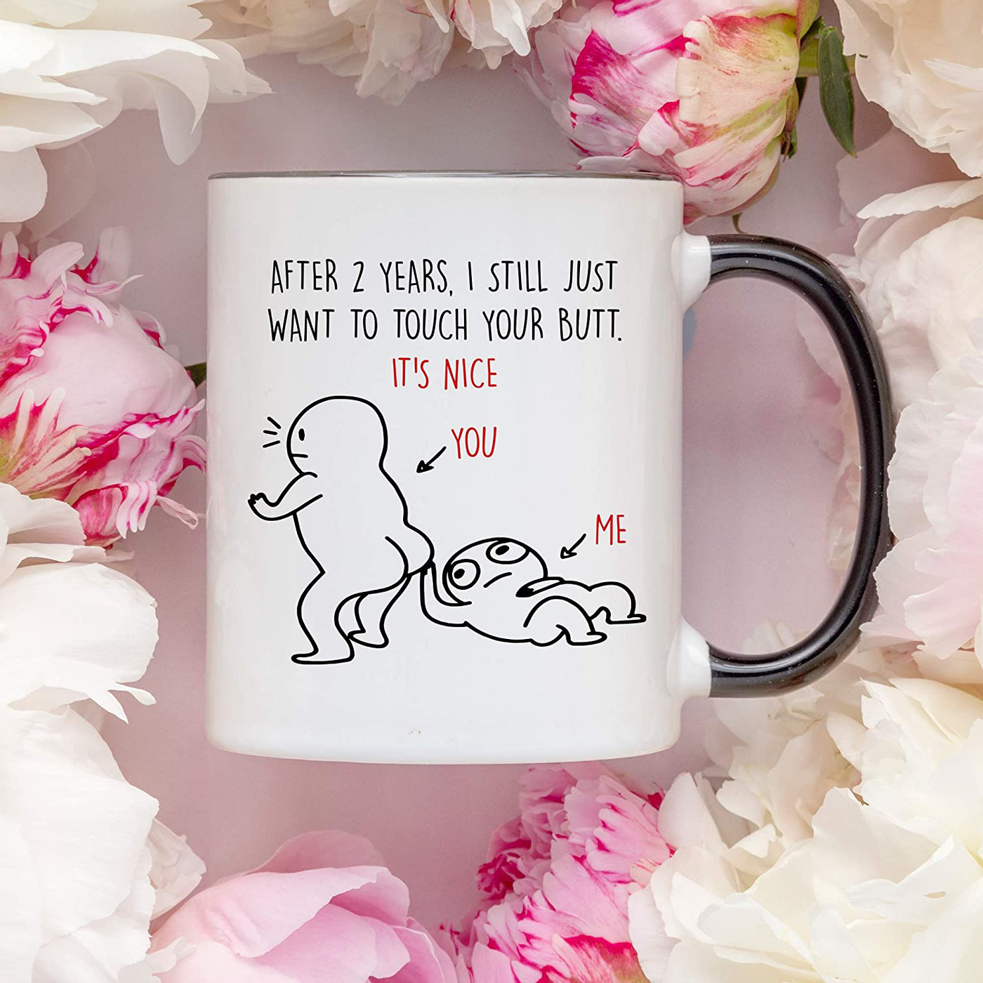 YouNique Designs 2 Year Anniversary Mug for Boyfriend and Girlfriend, 11 Ounces, 2nd Wedding Anniversary Coffee Mug for Husband and Wife, 2 Yr Dating Anniversary Cup for Him And Her (Black Handle)