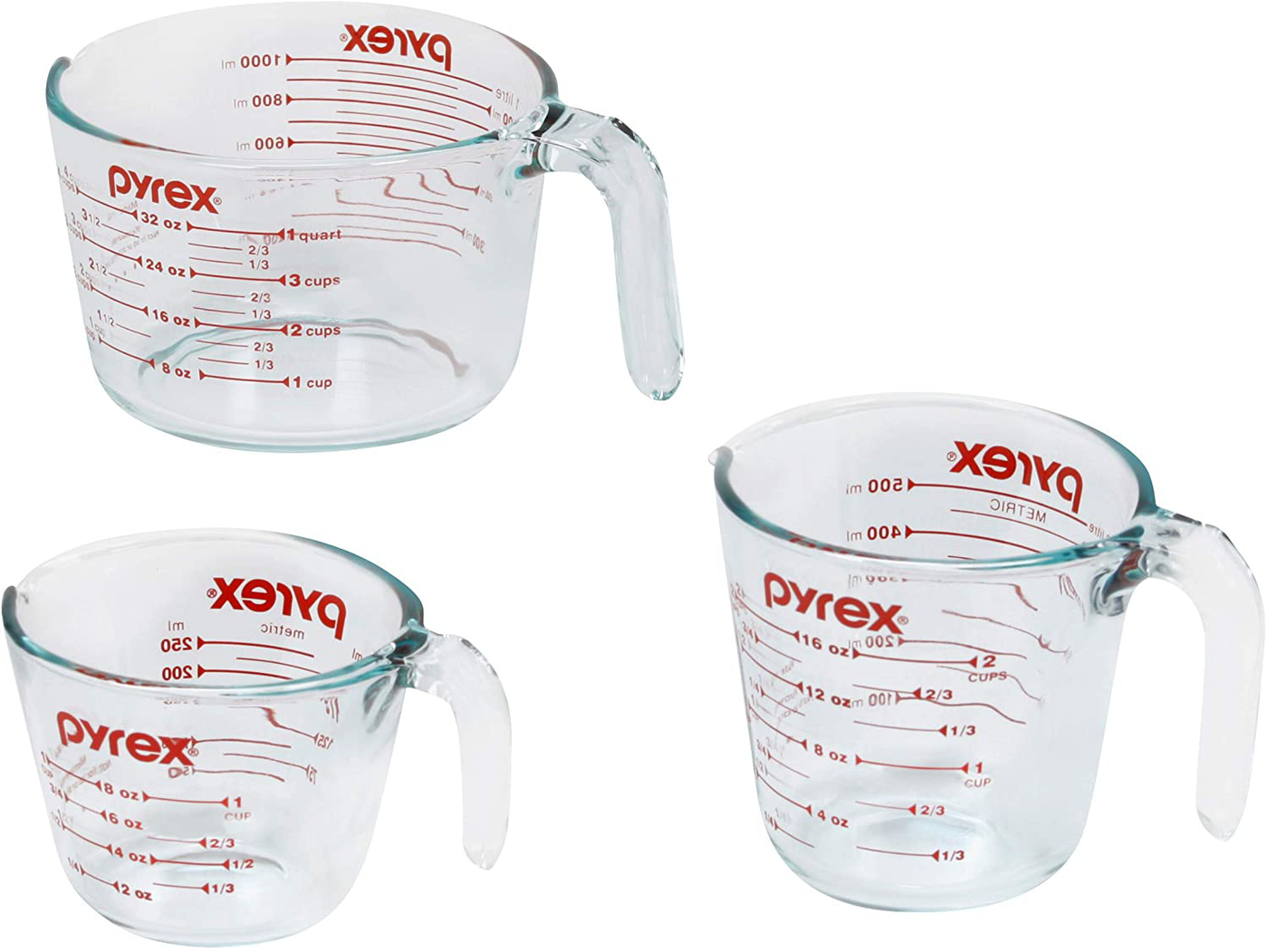 Pyrex Glass Measuring Cup Set (3-Piece, Microwave and Oven Safe),Clear
