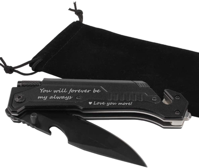 Engraved Hunting Pocket Knife, I Love You More, Pocket Knife for Men with 6 Functions, LED Light, Fire Starter, Bottle Opener,Seat Belt Cutter,Glass Breaker, Mens Pocket Knife