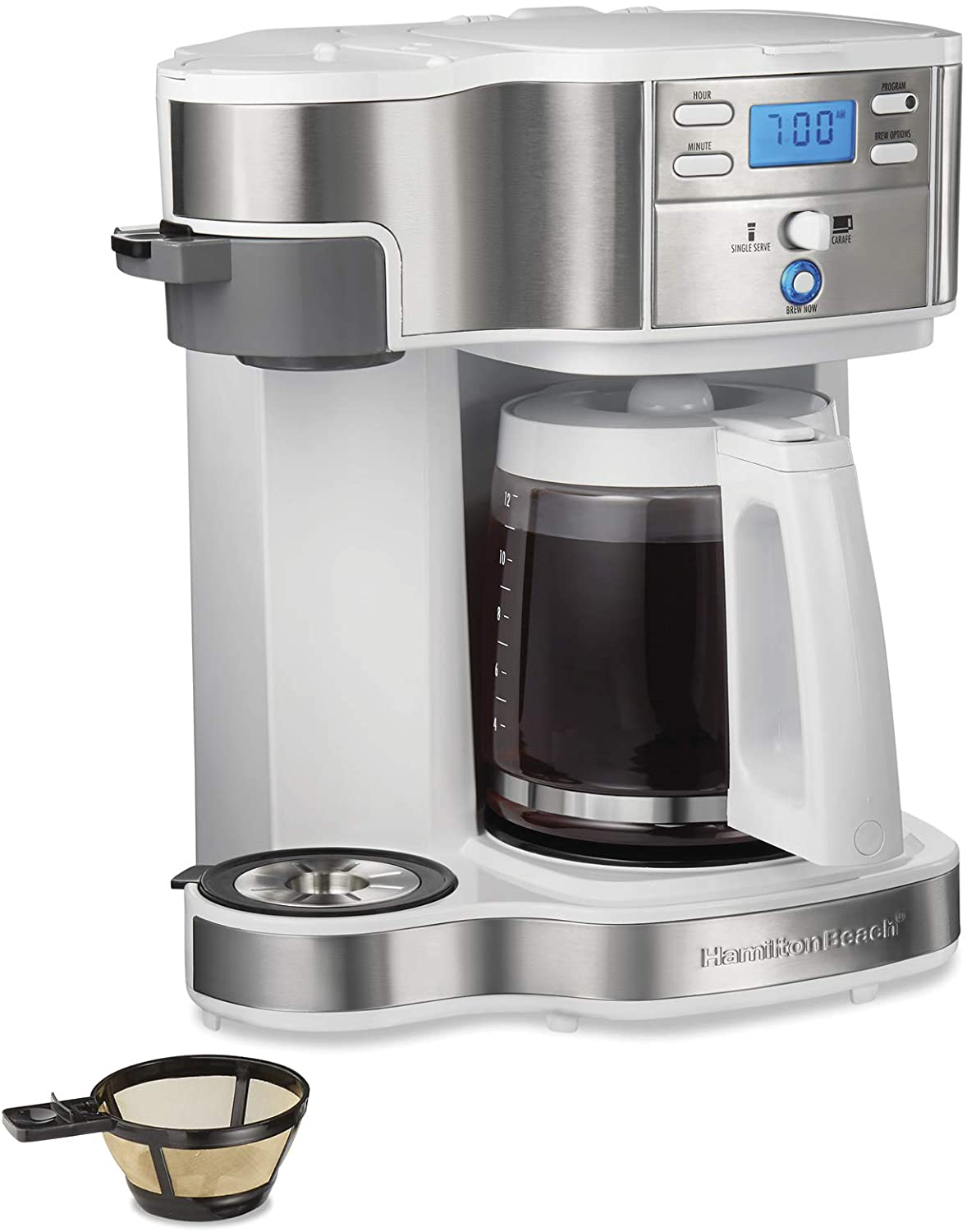 Hamilton Beach 2-Way Brewer Coffee Maker, Single-Serve and 12-Cup Pot, White (49933)