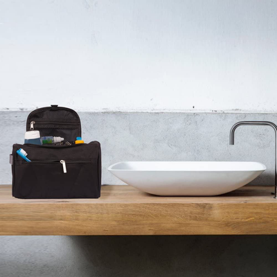 TravelMore Hanging Travel Toiletry Bag Organizer & Bathroom Hygiene Dopp Kit with Hook for Traveling Accessories Toiletries Bathroom Shaving & Makeup for Men and Woman - Black