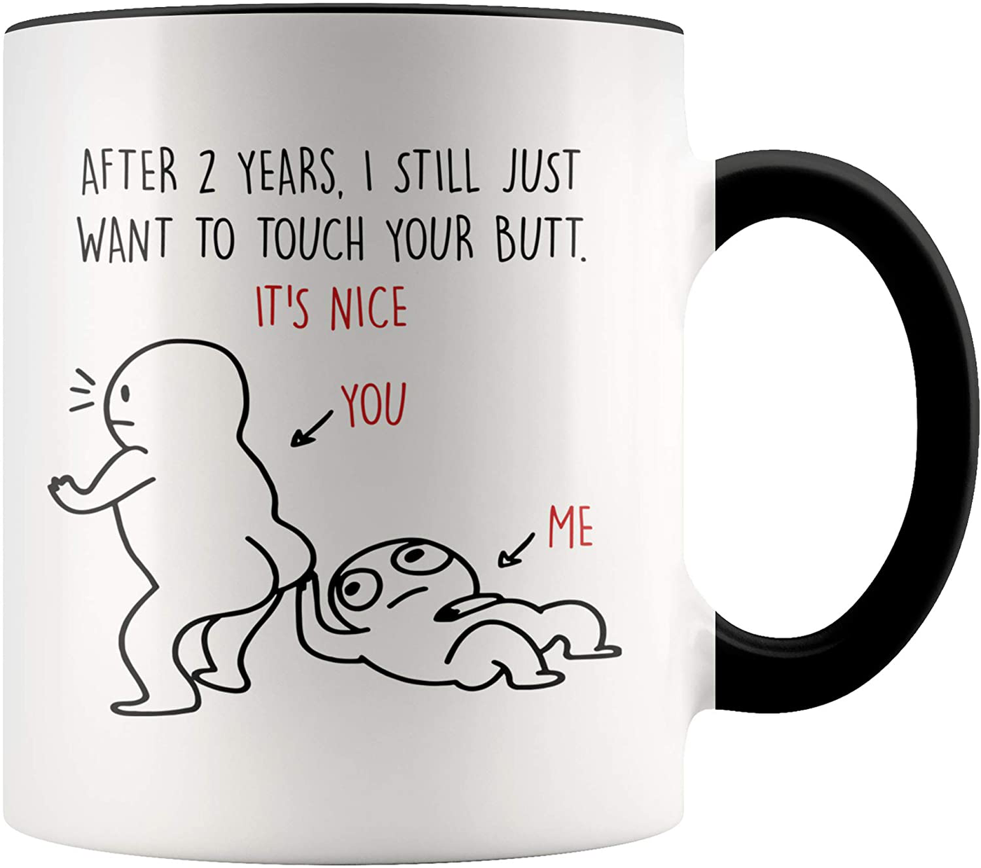 YouNique Designs 2 Year Anniversary Mug for Boyfriend and Girlfriend, 11 Ounces, 2nd Wedding Anniversary Coffee Mug for Husband and Wife, 2 Yr Dating Anniversary Cup for Him And Her (Black Handle)