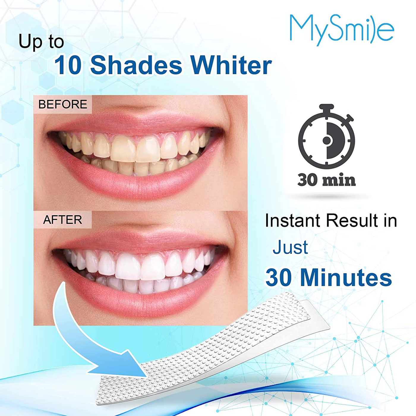 MySmile Teeth Whitening Strips, 28 White Strips Teeth Whitening Kit, Non-Sensitive 14 Sets Teeth Whitener for Tooth Whitening, Helps to Remove Smoking Coffee Soda Wine Stain, Up to 10 Shades Whiter