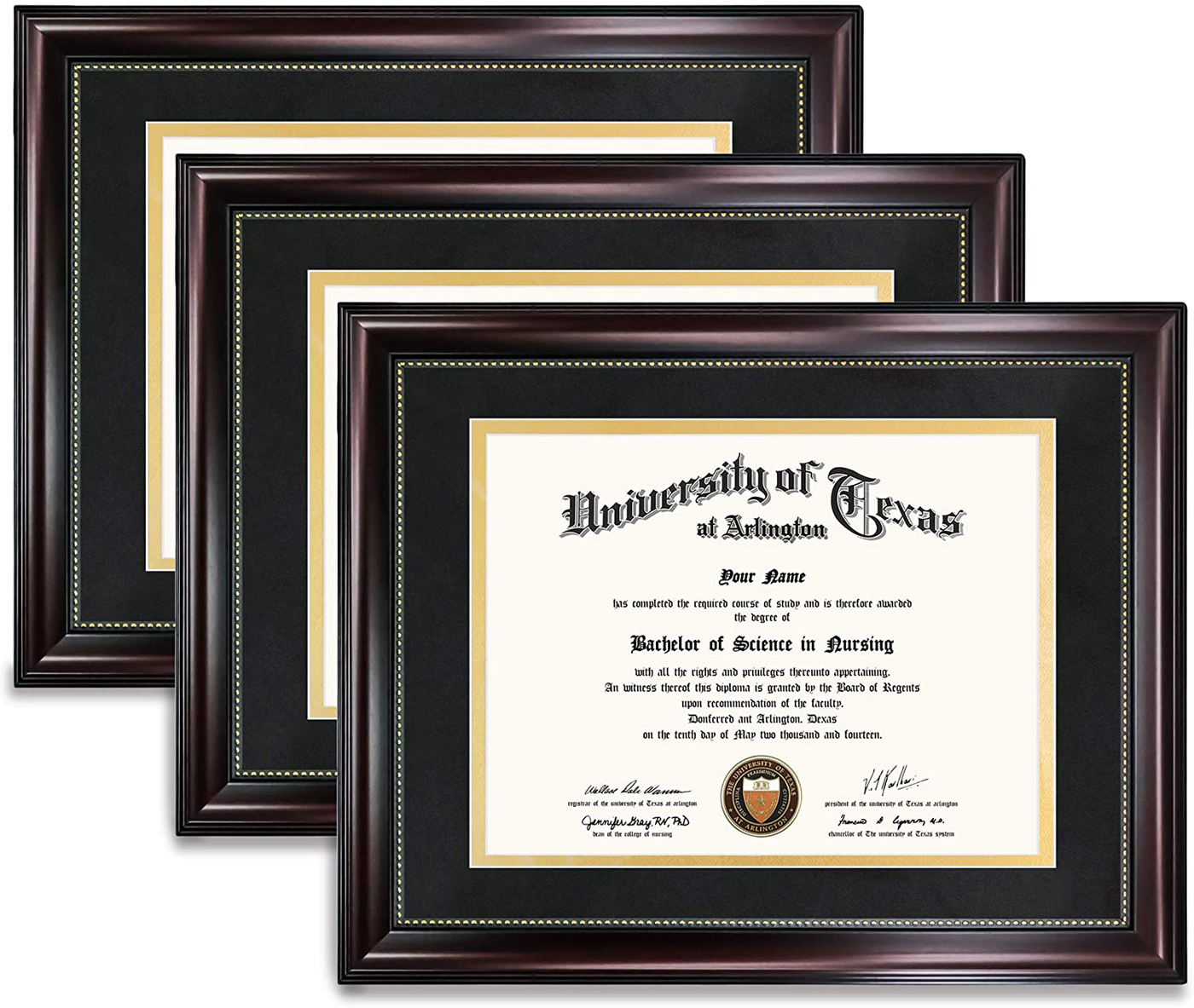 GraduationMall 8.5x11 Certificate Diploma Frame,Solid Wood & UV Protection Acrylic,Cherry Finish with Gold Trim