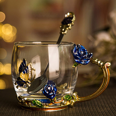 Luka Tech Enamels Butterfly flower Ceramic Coffee Mugs Tea Cup with Steel Spoon, personalised Gifts For Women Wife Mom Friends Birthday Mothers Valentines Day Wedding (White)