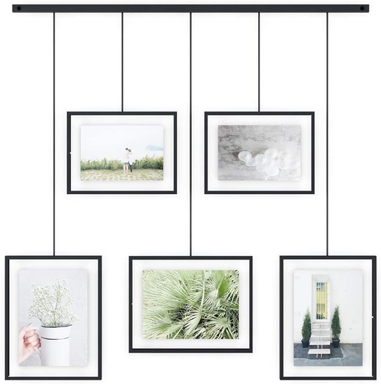 Umbra Exhibit Picture Frame Gallery Set Adjustable Collage Display for 5 Photos, Prints, Artwork & More (Holds Two 4 x 6 inch and Three 5 x 7 inch Images), 5 Opening, Black Legacy