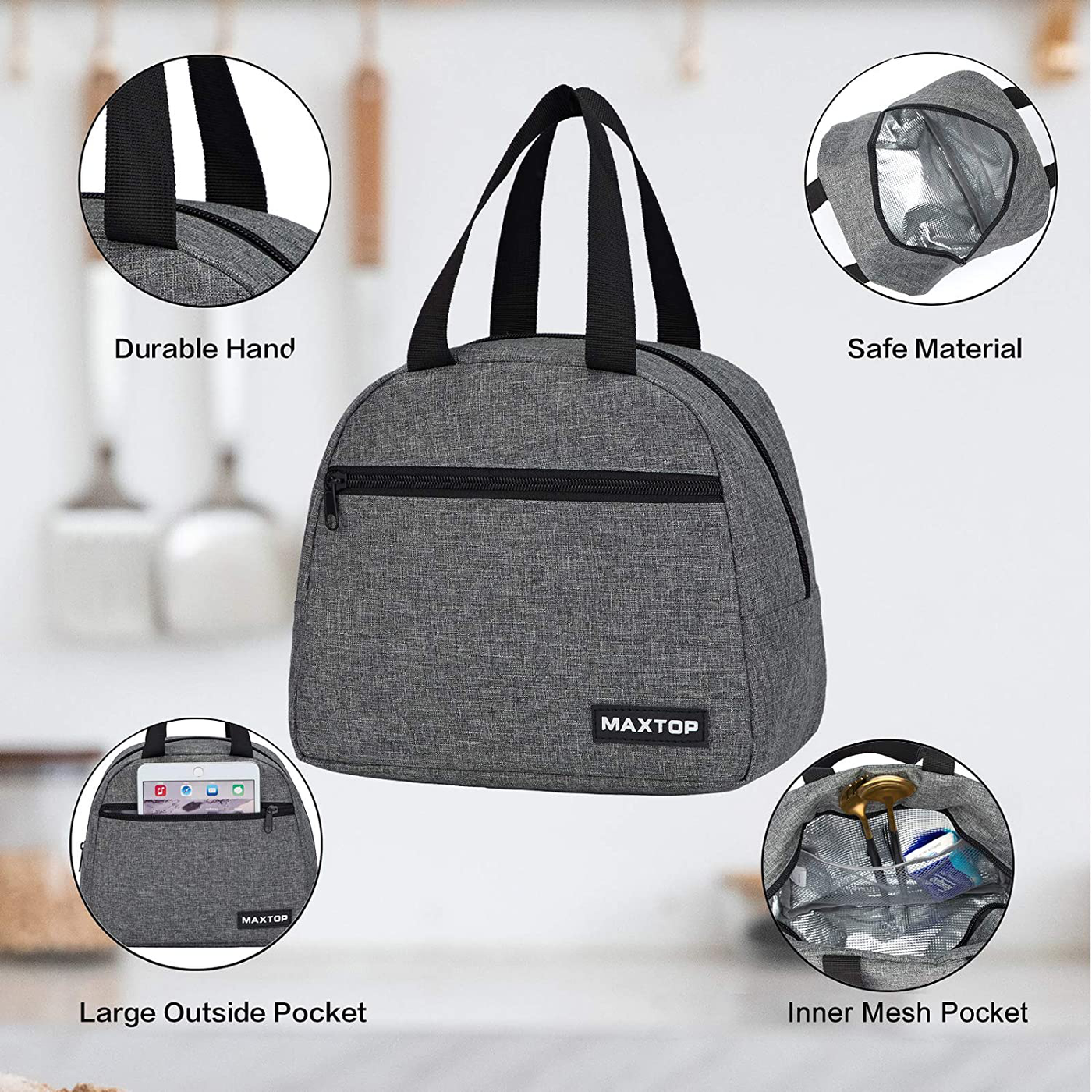 Lunch Bags for Women,Insulated Thermal Lunch Box Bag for Women With Front Pocket and Inner Mesh pocket, Cooler Bag Gifts for Adults Women Men Work College Picnic Beach Park School