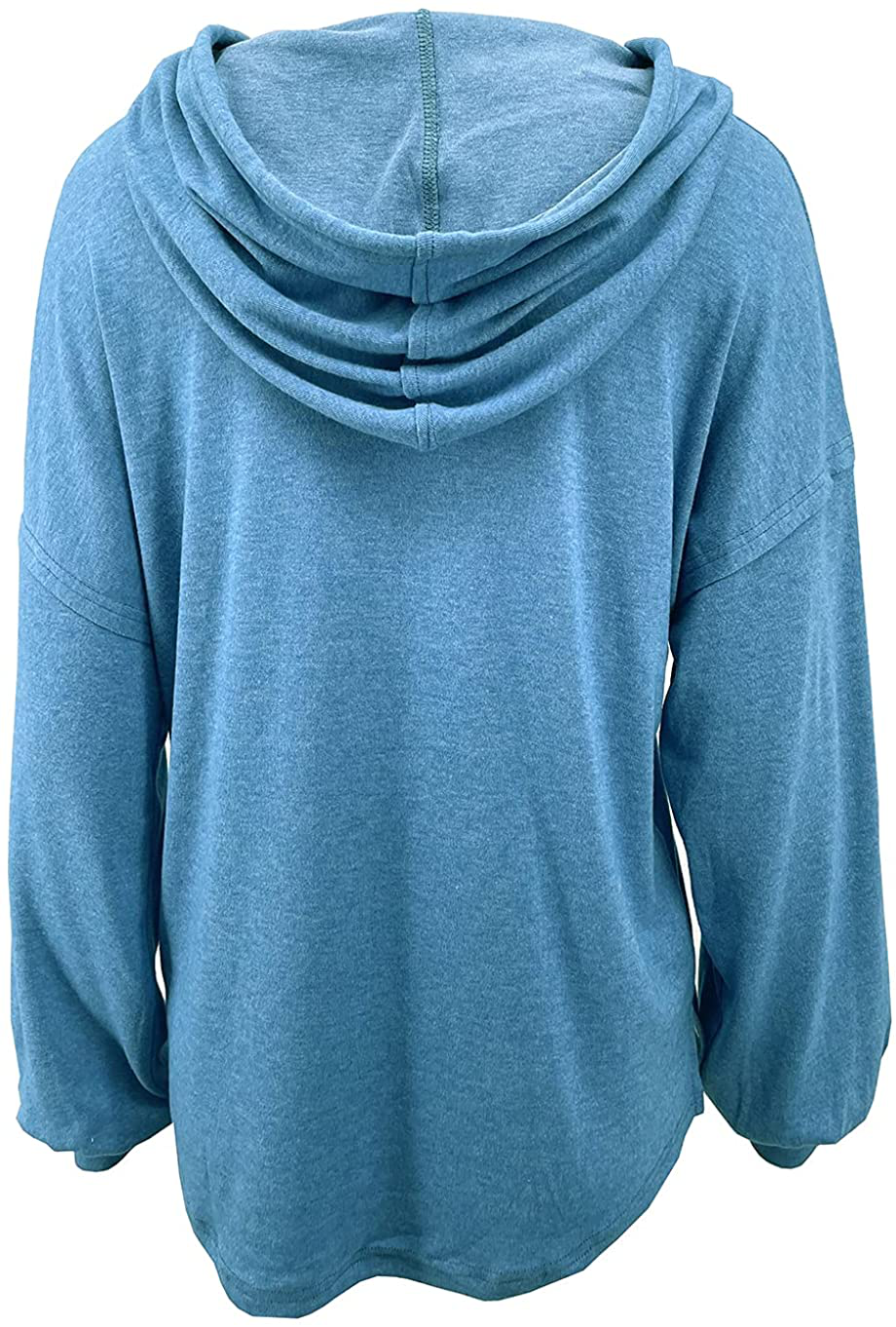 Women Button Up Hoodies Loose Hooded Long Sleeve V Neck Pullover Casual Lightweight Drawstring Sweatshirt