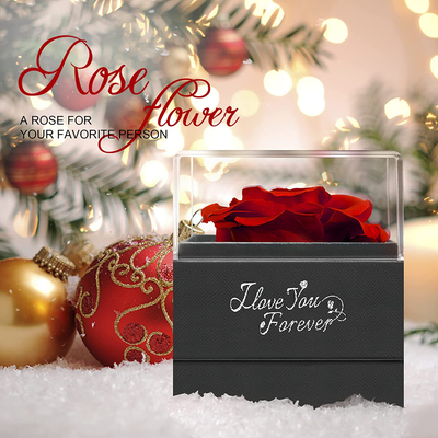 Christmas Preserved Real Red Rose with I Love You Necklace in 100 Languages -Gifts for Mom Wife Girlfriend Fiancée Her on Christmas Anniversary Mother's Day Valentine's Day Birthday Gifts for Women