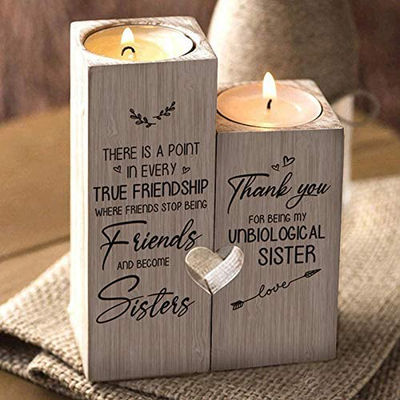 to My Bestie Candle Holder- Thank You for Being My Unbiological Sister Women Female Girl Friends LEFUYAN Personalized Custom Friendship Birthday Gift Wooden Candle Holder