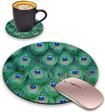 ChaTham Round Mouse Pad with Coasters Set, Blue Purple Galaxy African Women Mouse Pad, Non-Slip Rubber Base Round Mouse Pads for Laptop Compute Working Home Office Accessories