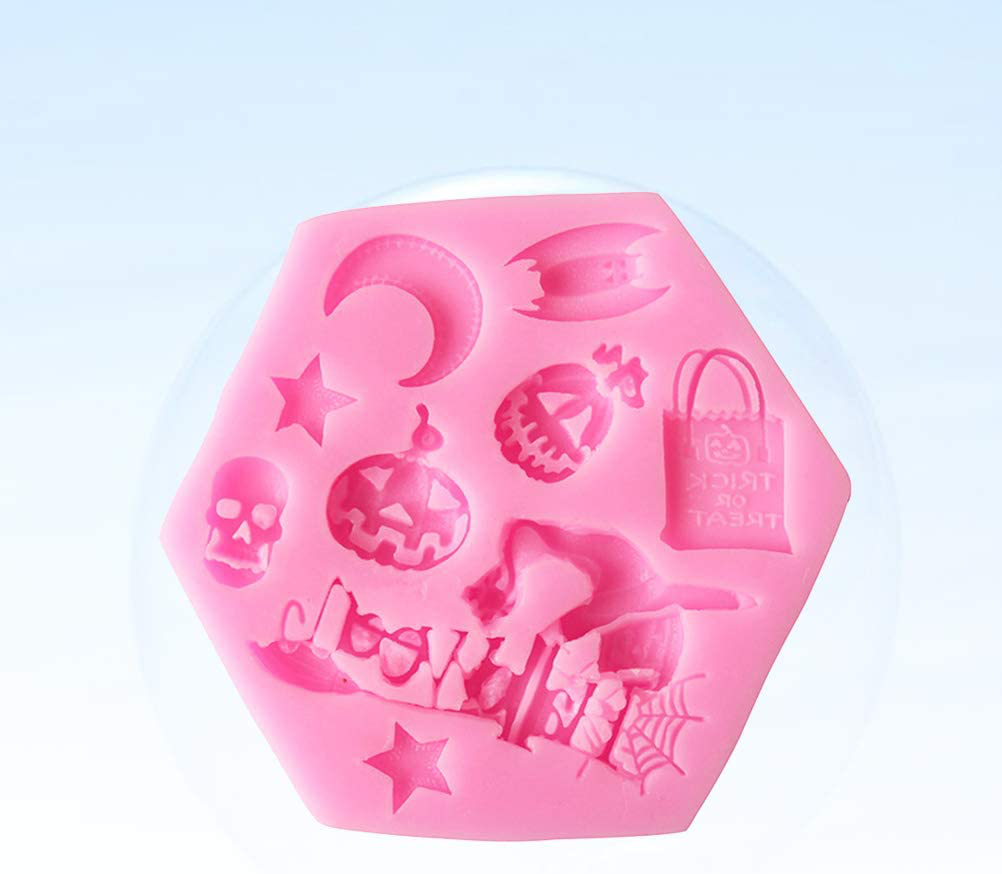 Halloween Theme Silicone Mold DIY Fondant Suger Cookie Chocolate Mold Cake Decoration Kitchen Baking Tool (Pink)