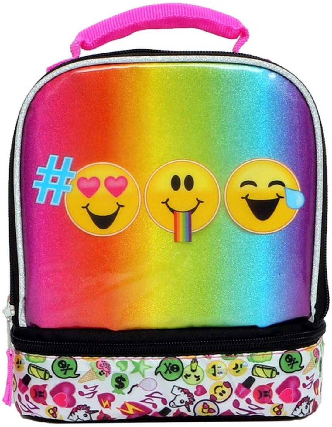 Emojination, Multicolor Emoji Lead Safe chambers insulated Lunch Tote Bag Box, 8 inches by 9 inches