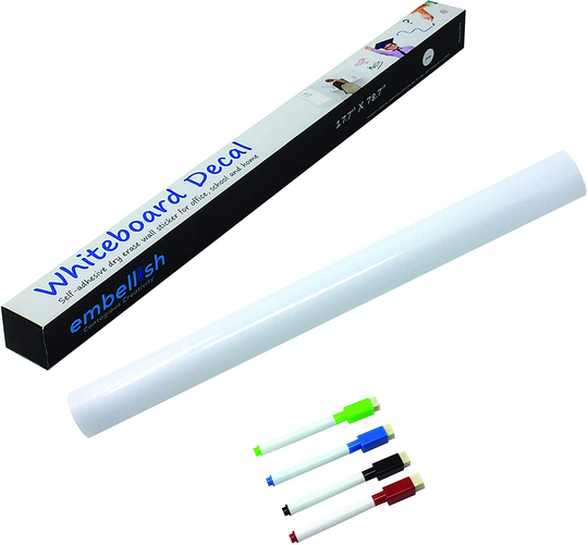 Extra Large Whiteboard Decal Sticker, Self-Adhesive Paper Message Board (6.5 FEET) Peel and Stick Wallpaper with 4 Dry Erase Markers, Size 17.7” X 78.7”