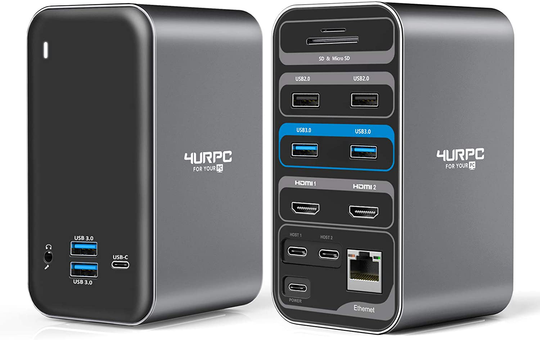 4URPC MacBook Pro Docking Station Dual Monitor HDMI 4K, 14-IN-2 USB C Triple Display Laptop Docking Station for MacBook Pro Air - 2x 4K HDMI, 6xUSB, SD TF Reader, RJ45 Ethernet, 3.5mm Audio/Mic, PD3.0