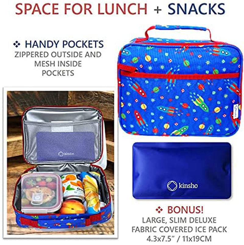 Truck Lunch Box with Ice Pack for Boys, Insulated Bag for Toddlers Kids Baby Boy Daycare Pre-School Kindergarten, Container Boxes for Small Kid Snacks Lunches, BPA Free, Blue Construction Trucks