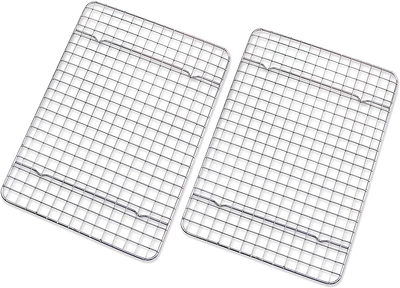 Checkered Chef Cooling Rack - Set of 2 Stainless Steel, Oven Safe Grid Wire Racks for Cooking & Baking - 8” x 11 ¾"