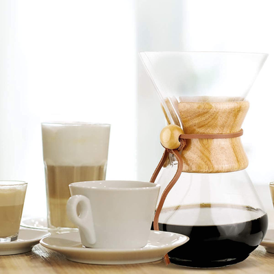 Pour Over Coffee Maker, Phyismor 34 oz Borosilicate Glass Carafe Manual Coffee Dripper Brewer with Real Wood Sleeve
