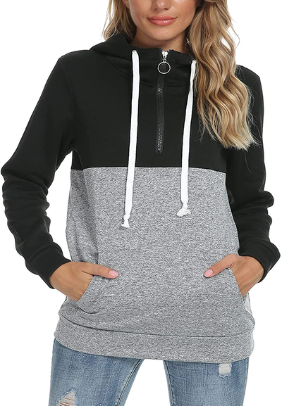 Barlver Women's Casual Hoodies Long Sleeve Sweatshirts Cowl Neck Drawstring Hooded Pullover Top with Pockets
