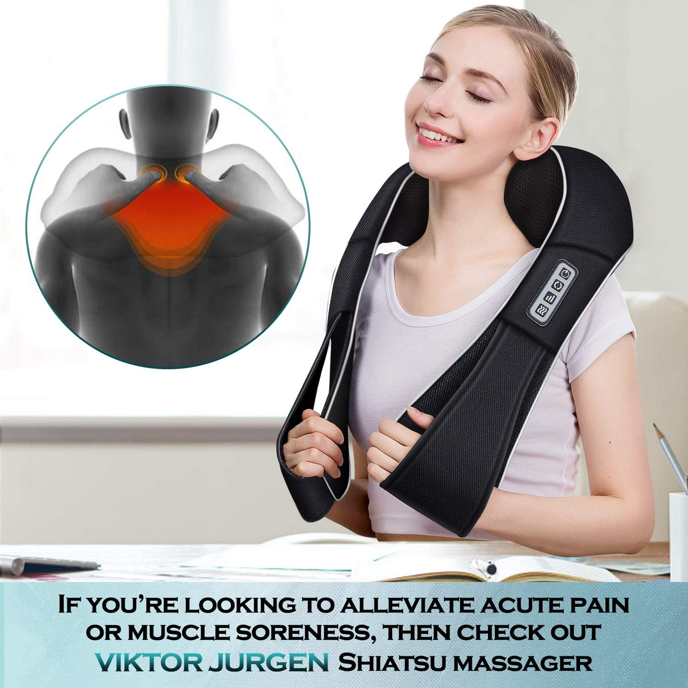 Shiatsu Neck and Back Massager with Heat , VIKTOR JURGEN Deep Tissue Kneading Sports Recovery Massagers for Neck, Back, Shoulders, Foot , Relaxation Gifts for Him,Her,Women,Men