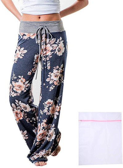 iniber Women's Comfy Pajama Pants Casual Lounge Pant Wide Leg Stretch Drawstring Palazzo with Laundry Bag