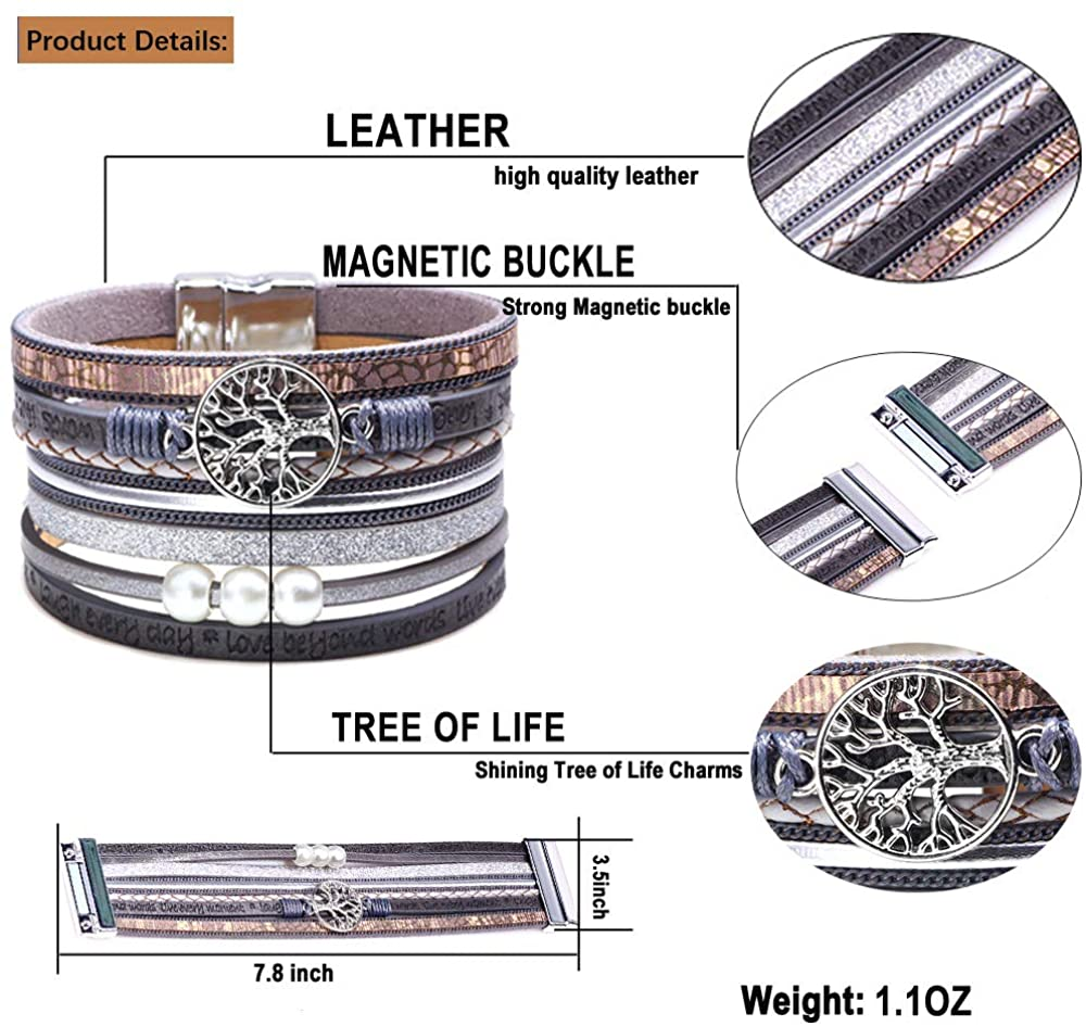 Inspirational Tree of Life Layer Leather Bracelet