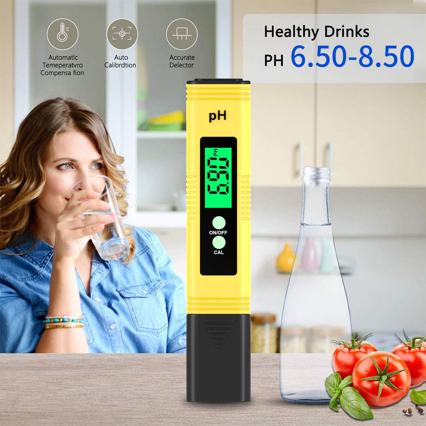 Digital PH Meter,Backlight PH Meter 0.01 High Precision Water Quality Tester, PH Range is 0-14, Suitable for Drinking Water Swimming Pool and Aquarium PH Tester Design, with ATC