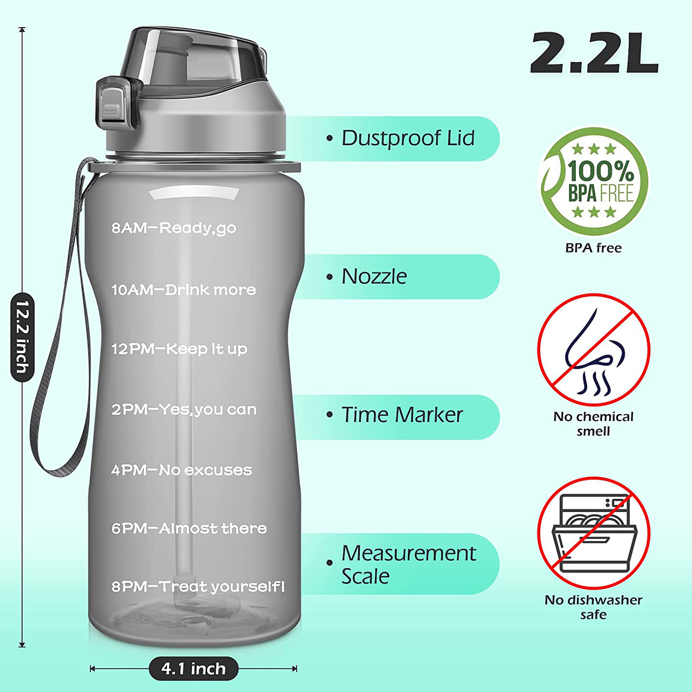 Ahape Gallon Motivational 64/100 oz Water Bottle with Time Marker & Straw, Large Daily Water Jug for Fitness Gym Outdoor Sports, Remind of All Day Hydration, Leak Proof, BPA Free (purple, 64oz)