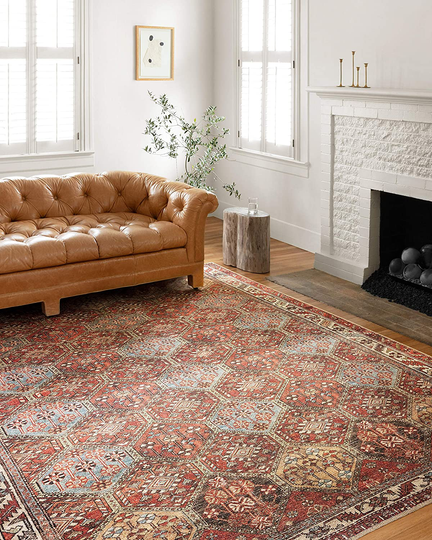 Loloi II Loren Collection Vintage Printed Persian Area Rug 1'-6" x 1'-6" Square Swatch Spice/Multi