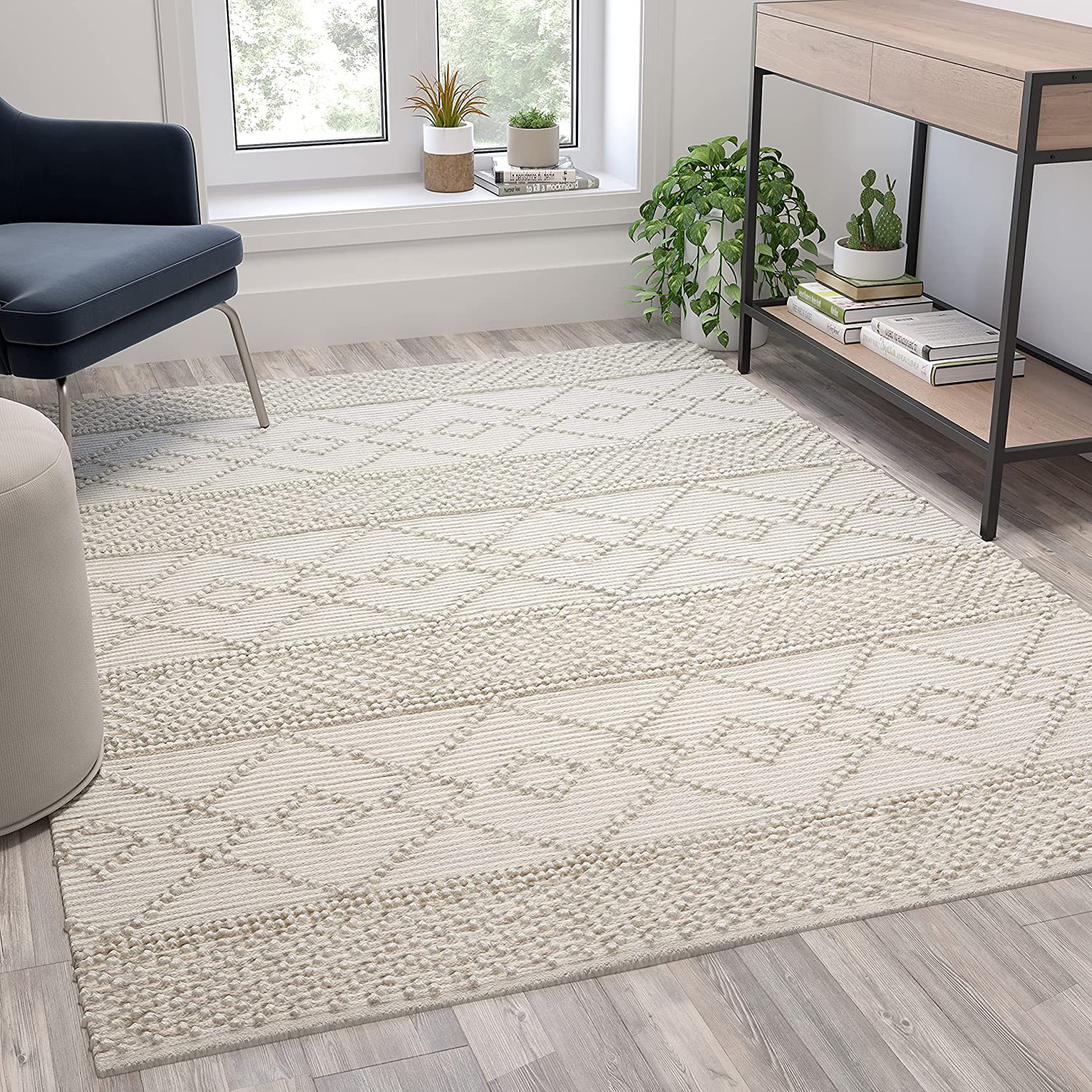 Flash Furniture Handwoven Area Rug - Ivory - 5' x 7' - Geometric Design