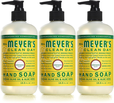 Mrs. Meyer's Clean Day Liquid Hand Soap, Cruelty Free and Biodegradable Hand Wash Formula Made with Essential Oils, Honeysuckle Scent, 12.5 oz - Pack of 3