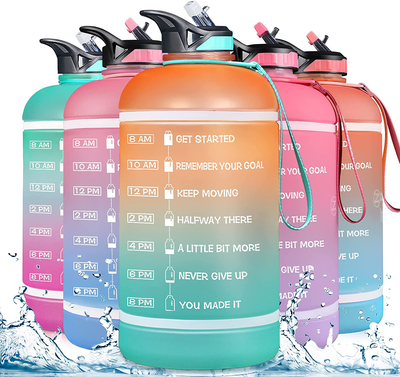 ZOMAKE Gallon Water Bottle with Straw & Time Marker - Half Gallon Motivational Water Jug BPA Free Leakproof Large Water Bottle Ensure You Drink Enough Water Daily Green/Purple