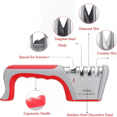 4 In 1 Ceramic Knife Sharpener With Tungsten Steel Rod