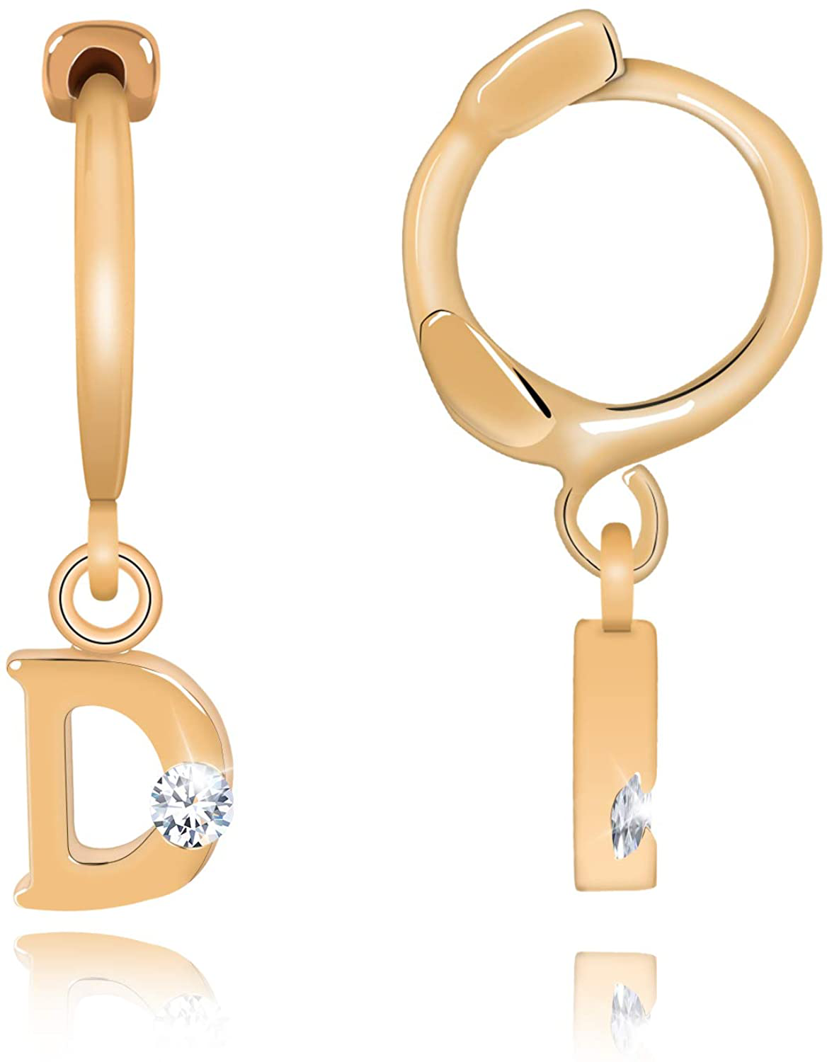 14K Gold Initial Charm Hoop Huggie Earring Handmade Personalized Alphabet Letter CZ Simulated Diamond Cute Hoop Dangle Earrings Gift for Women