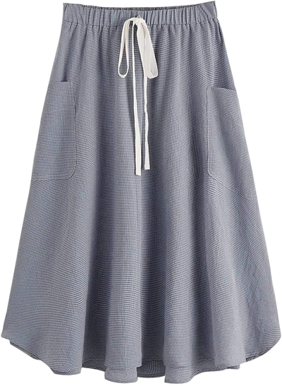 SweatyRocks Women's Casual High Waist Pleated A-Line Midi Skirt with Pocket