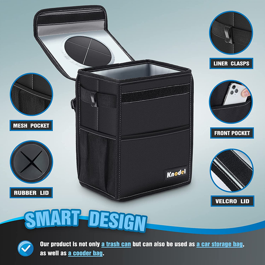 Knodel Car Trash Can, Waterproof Auto Garbage Bag, Car Trash Can with Lid, Leak-Proof Car Storage Bag, Auto Garbage Bag Hanging (Medium, Black)