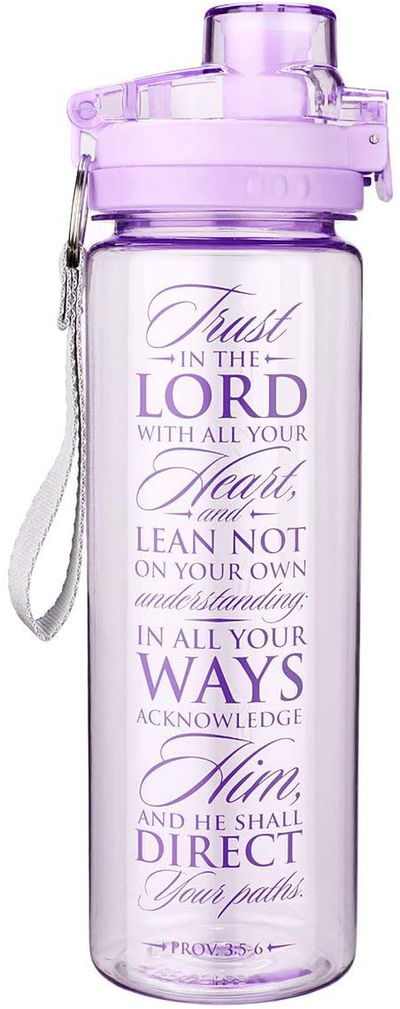 Trust in The Lord Purple Water Bottle w/Proverbs 3:5-6 - Christian Water Bottle for Women & Men, Scripture Inspirational Water Bottle for Everyday Use (BPA Free 28oz Wide Mouth Water Bottle)