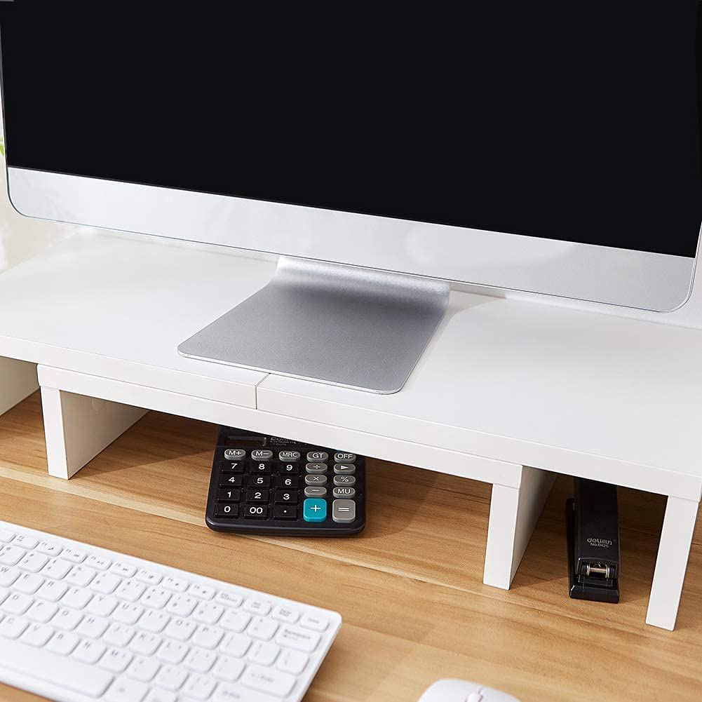 SUPERJARE Dual Monitor Stand Riser, Adjustable Length and Angle Multi Screen Stand, Desktop Stand Storage Organizer for Laptop Computer/TV/PC/Printer- White