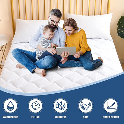 Full Size Quilted Fitted Mattress Pad, Waterproof Breathable Cooling Mattress pad, Stretches up to 21 Inches Deep Pocket Hollow Alternative Filling Noiseless Mattress Cover