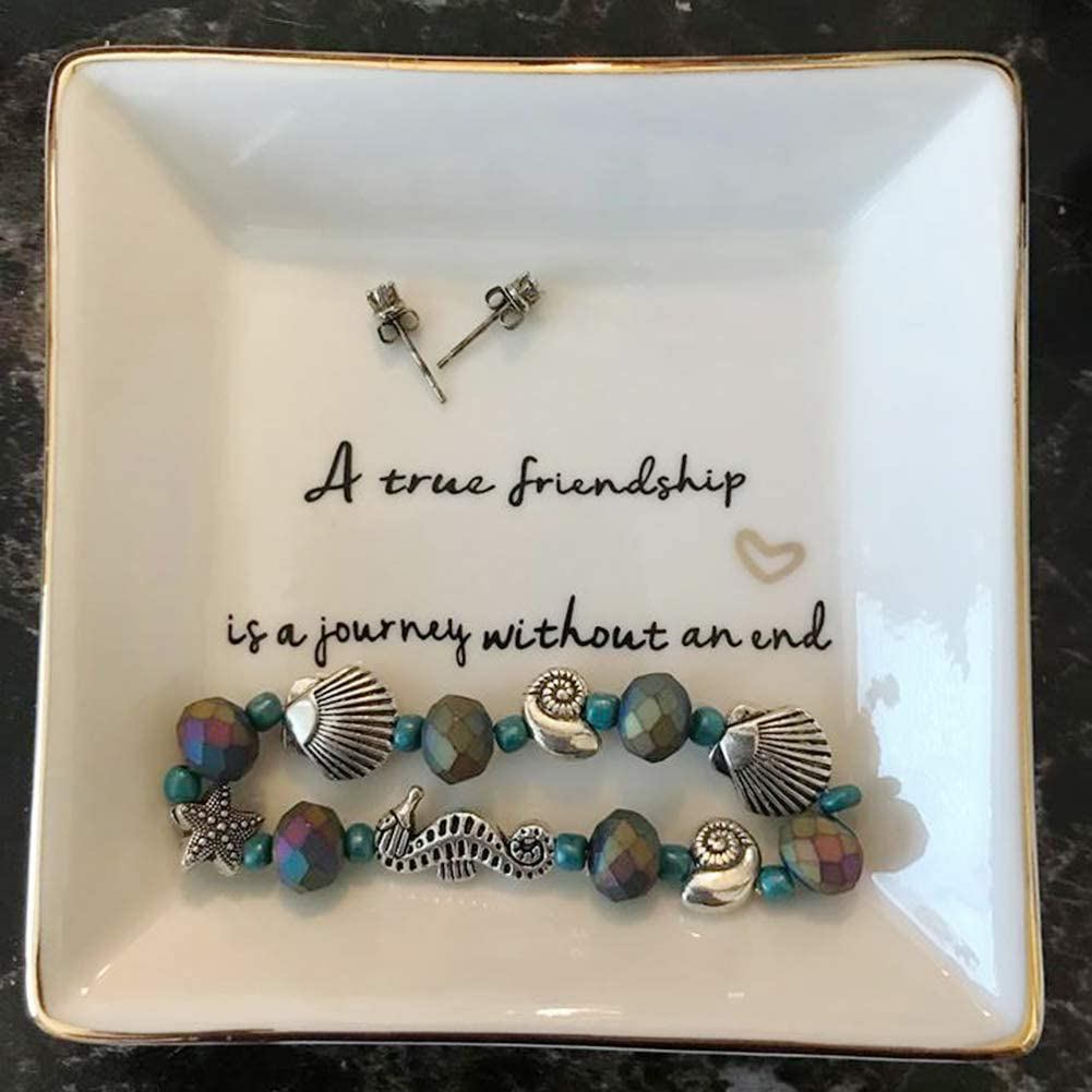 HOME SMILE Friend Birthday for Women Ring Dish with Friendship Quotes-A Friend is One of The Nicest Things You Can Have, Our Frienship is A True Blessing To Me