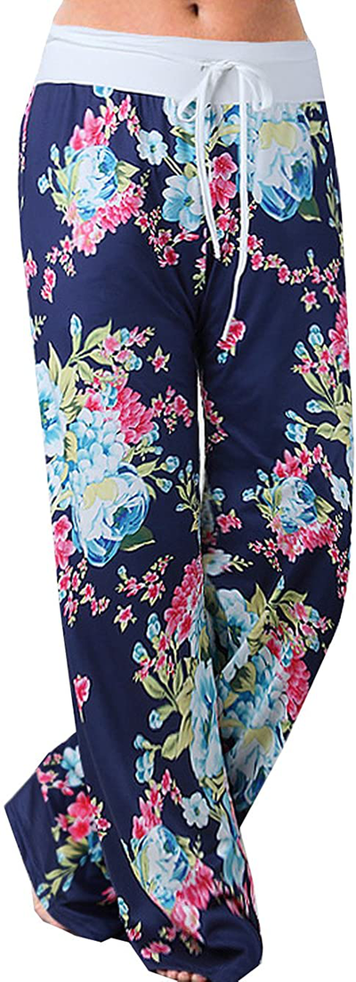 Women's Comfy Stretch Drawstring Palazzo Wide Leg Lounge Pants